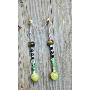 Handmade Beaded Drop Dangle Earrings, Funky Boho Statement Jewelry